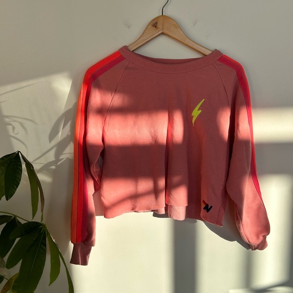 Aviator Nation Bolt Cropped Sweatshirt in Rose & Neon Pink Size M - Picture 5 of 10